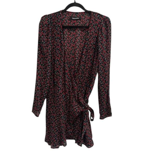 Reformation Brooke Black  Ditzy Floral Print Wrap Mini Dress Size M - Picture 2 of 7